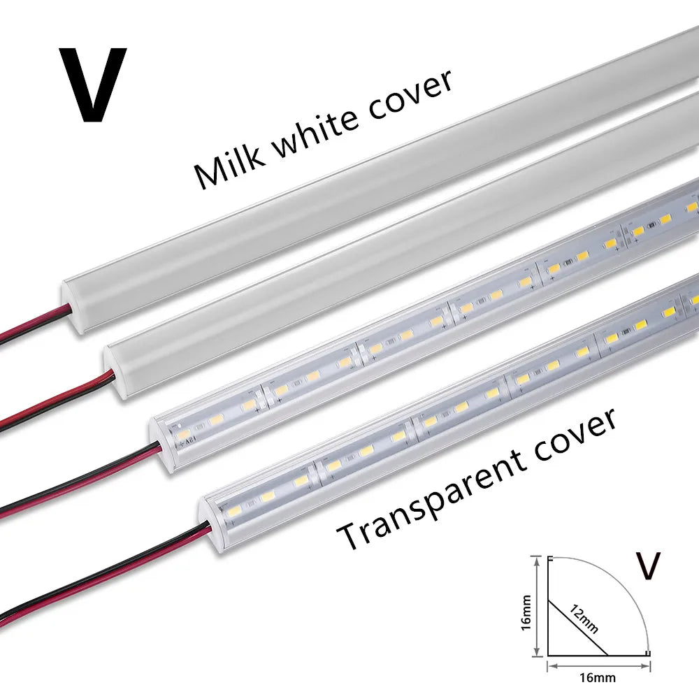 LED Aluminum Rigid Light Bar 0.5m (20 in) DC12V U/V-Shape 36×5730 SMD LEDs, Indoor Decorative Channel Lighting