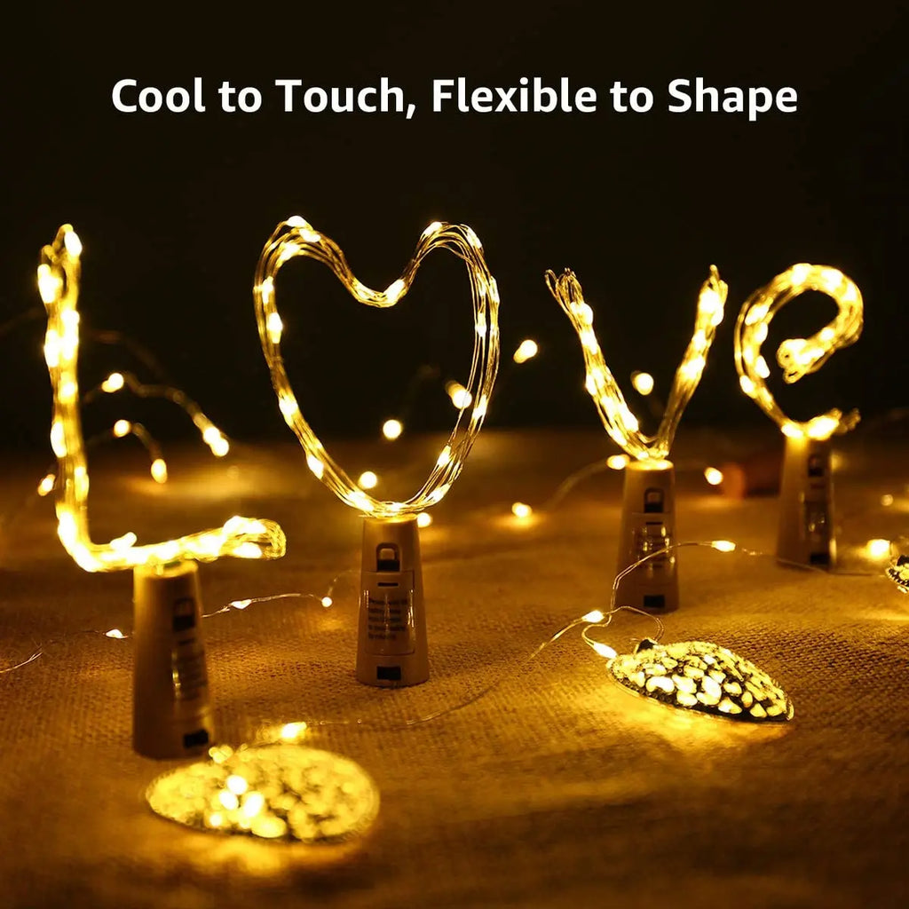 Wine Bottle Cork LED String Lights 2M (6.6 ft) Copper Wire Fairy Lights Battery-Operated Holiday & Christmas Decor