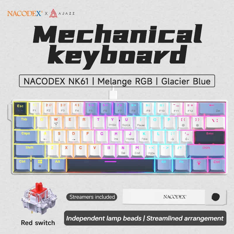 60% Mechanical Gaming Keyboard 61-Key Wired RGB Hot-Swappable Red Switch Mini Keyboard for PC
