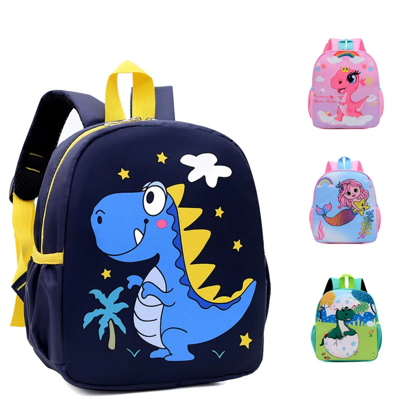 Cute Cartoon Dinosaur Kids Backpack - Adjustable Nylon Kindergarten School Bag for Boys & Girls