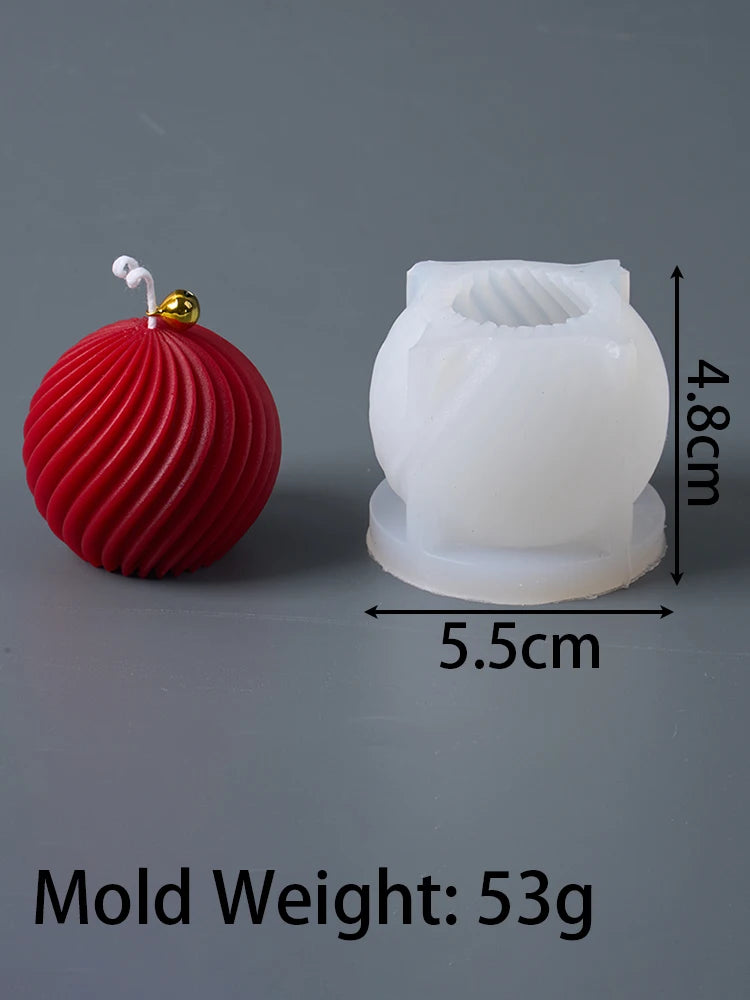 3D Christmas Ball Silicone Mold - Twist Stripe Candle & Soap DIY Mold for Holiday Crafts, Gifts & Home Decor