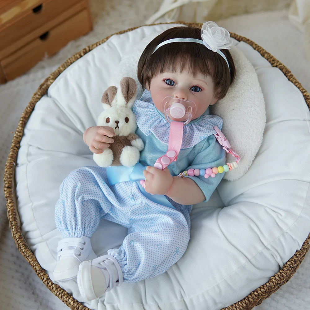 Reborn Baby Doll Girl 48 cm (19 in) Realistic Bathable Silicone Baby Doll with Blue Eyes