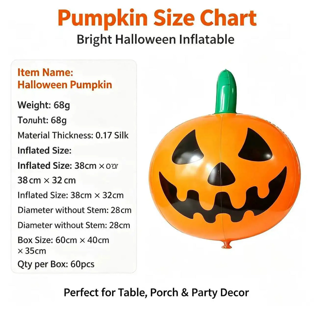 Halloween Inflatable Decor Set 39.4 in (100 cm) Pumpkin Ghost Bone Party Decorations