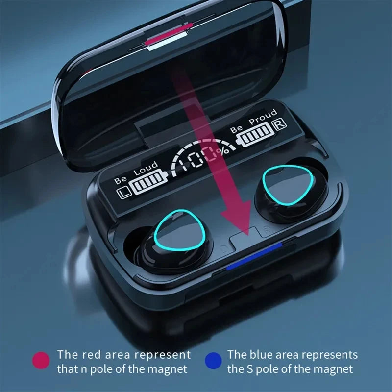 True Wireless Bluetooth Earbuds with LED Charging Case — 9D Stereo In-Ear Sports Headphones