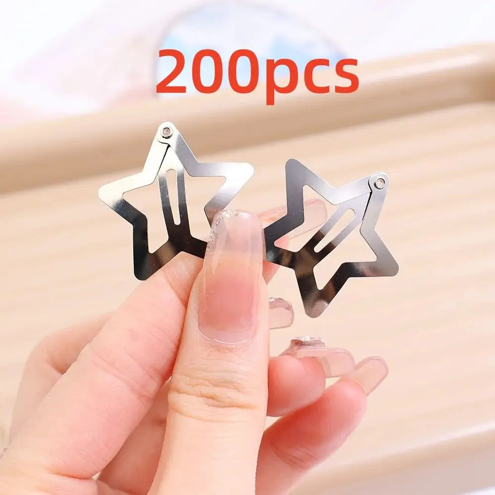 Y2K Silver Star Snap Hair Clips - Metal Barrettes & Hairpins, 10/25/50/100/200-Pack