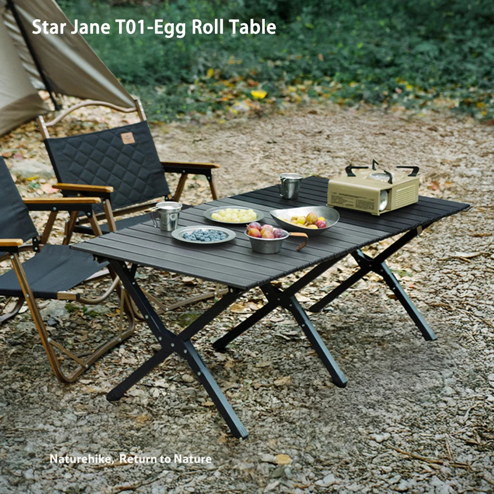 Portable Foldable Camping Picnic Table – Roll-Up Color Block Desktop, Carbon Steel Frame (Small/Medium/Large)