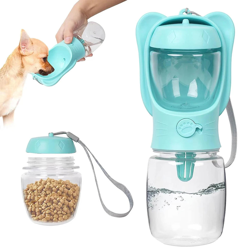 Dog Water Bottle Pet Dispenser with Detachable Food Container Leak-Proof Lock for Travel and Hiking