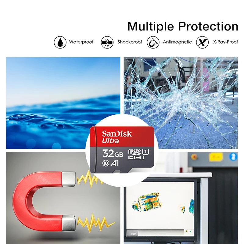 microSD Memory Card 32/64/128/256/512GB A1 Class 10 UHS‑I V10 TF Card for Smartphones, Tablets & Cameras