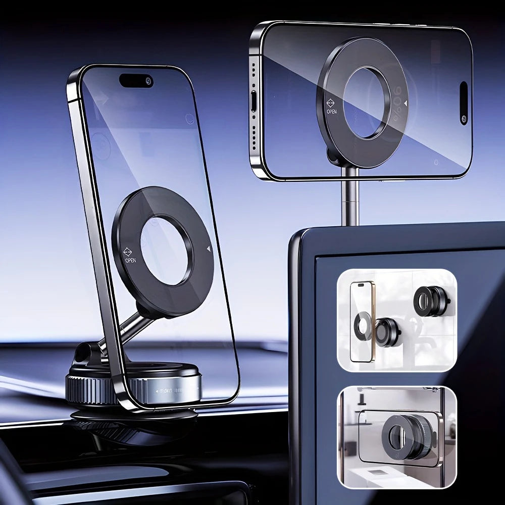 Magnetic Car Phone Holder - Foldable 360° Rotating Suction Mount for 4.7-inch+ Smartphones, Universal Car/Desk/Bathroom Stand