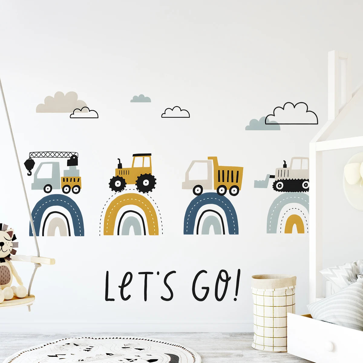 Cartoon Tractor Helicopter Car Wall Decals for Kids Room – 4-Pack Removable Waterproof PVC Nursery & Playroom Decor