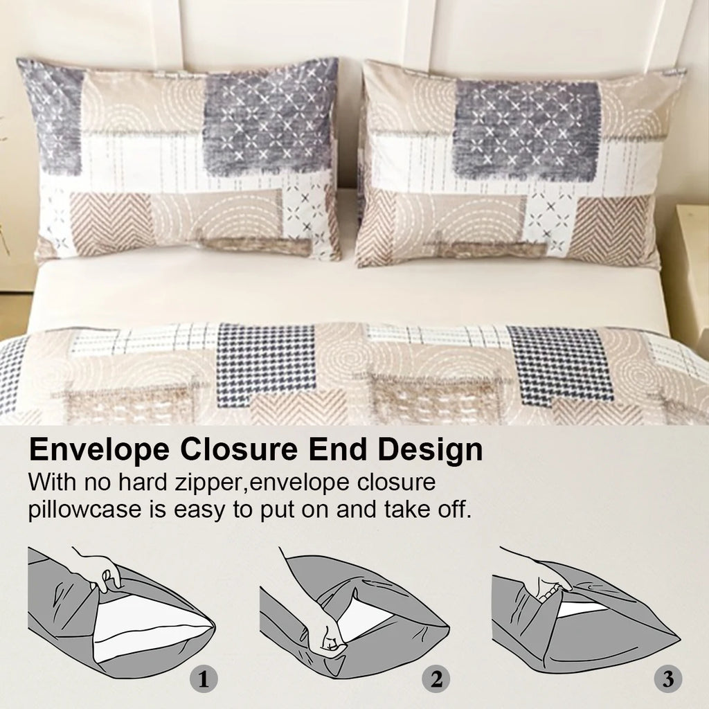 3-Piece Patchwork Print Duvet Cover Set — Soft Skin-Friendly Polyester Bedding (1.0–2.0 m | 3.3–6.6 ft)