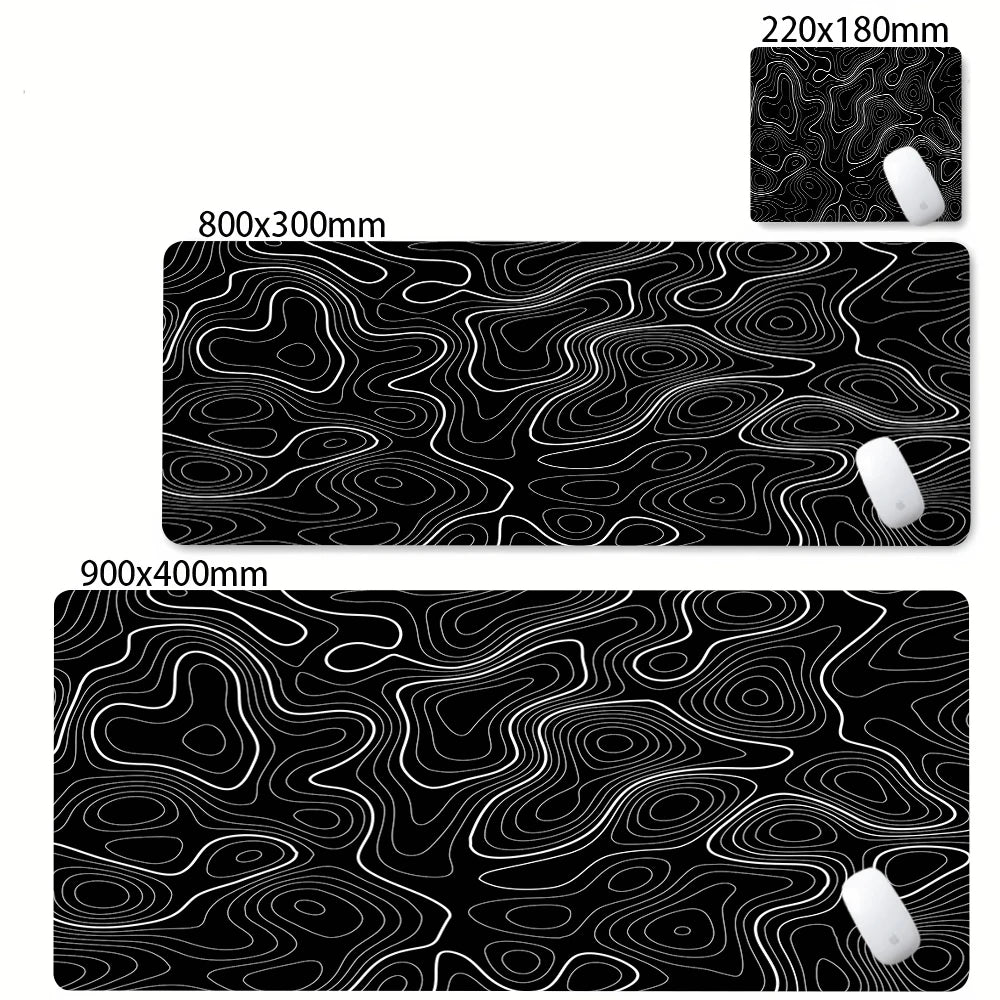XXL Black & White Abstract Desk Mat - Liquid Strata Gaming Mouse Pad, Large Non-Slip Locking-Edge Deskmat