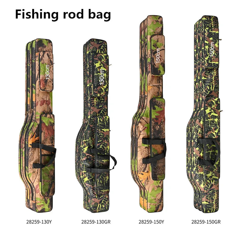 2-Layer Foldable Sea Fishing Bag 1.3m / 1.5m (4.3 ft / 4.9 ft) Double-Shoulder Rod Carrier & Outdoor Tackle Storage