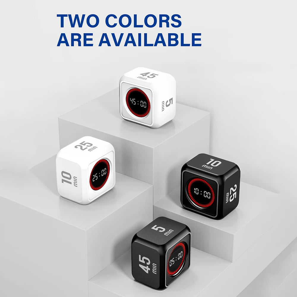 Flip Cube Timer Gravity Sensor LED Display - 4 Preset USB Rechargeable Mini Timer for Cooking and Study