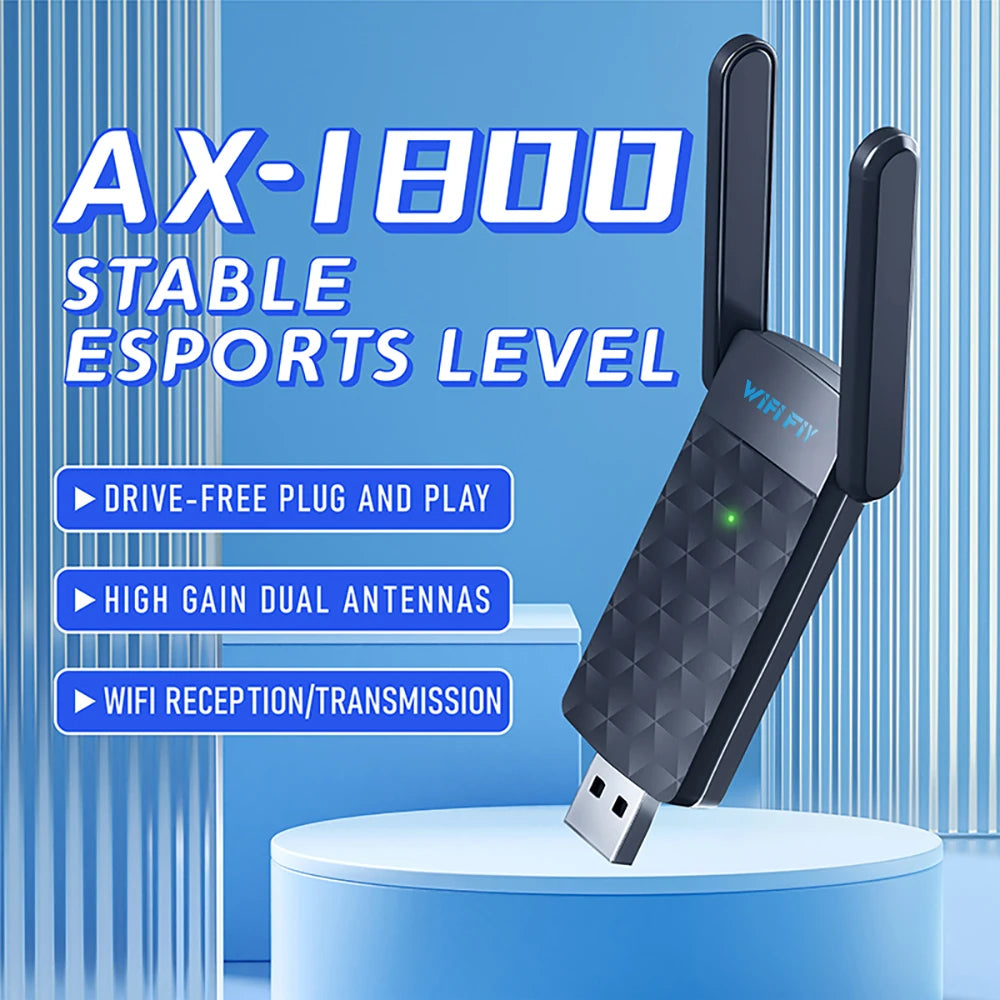 WiFi 6 USB 3.0 Adapter 1800Mbps Dual-Band 5GHz/2.4GHz 802.11ax High-Gain Antenna USB WiFi Dongle for Windows 7/10/11