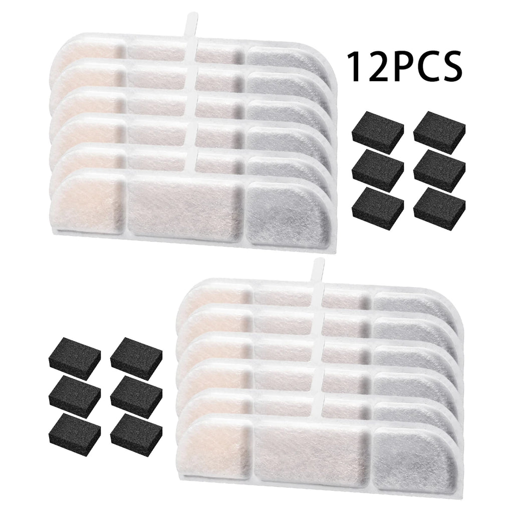6/12/16/20/24-Pack Cat Water Fountain Replacement Filters with Pre-Filter Sponges – Activated Carbon & Ion Exchange