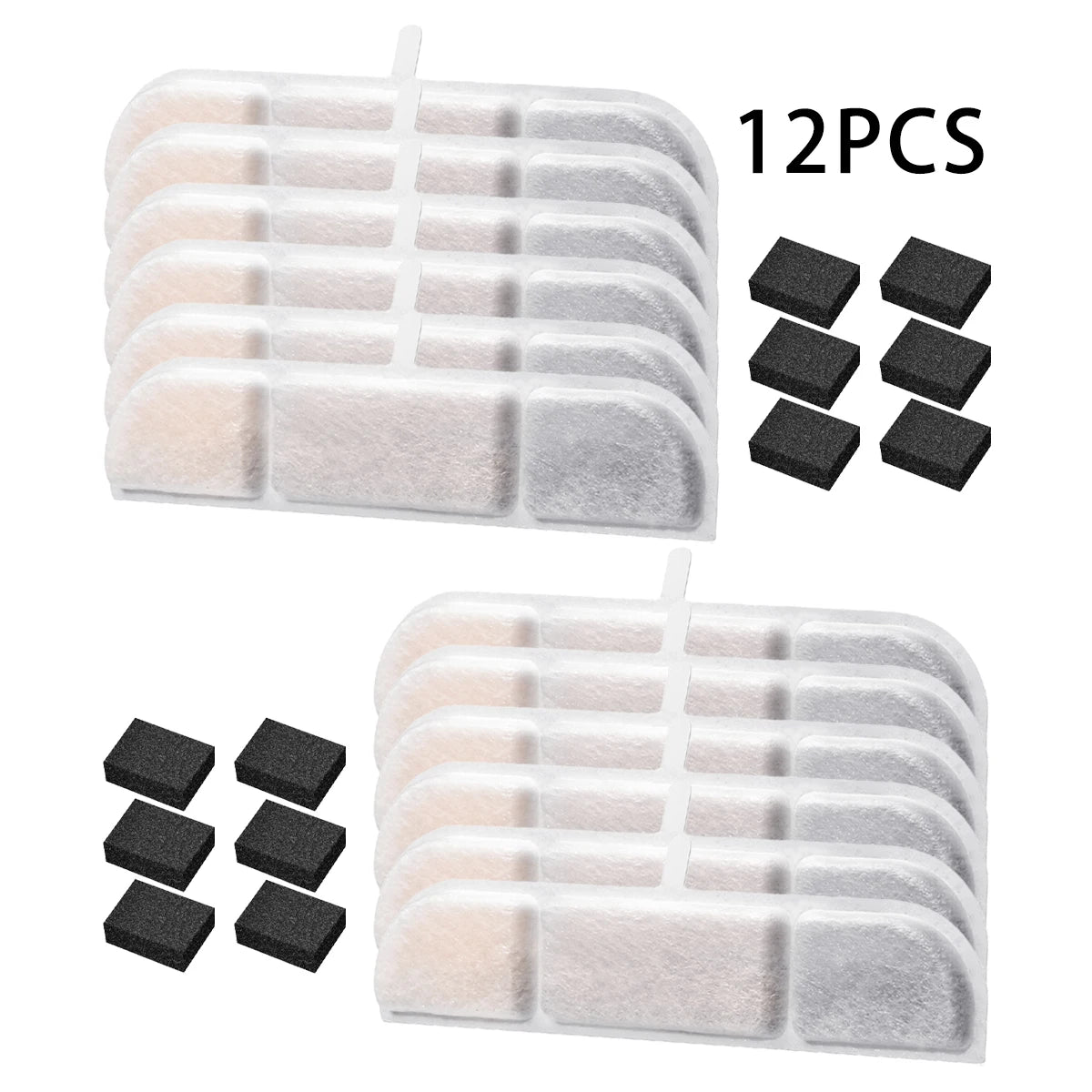 6/12/16/20/24-Pack Cat Water Fountain Replacement Filters with Pre-Filter Sponges – Activated Carbon & Ion Exchange