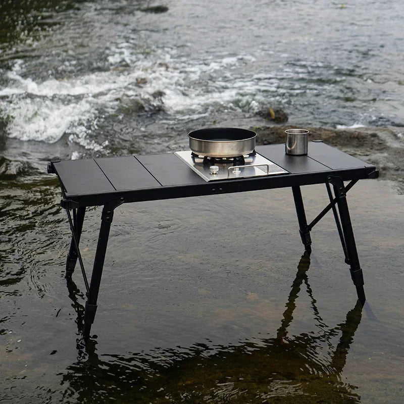 Folding IGT Camping Table — Lightweight Aluminum Roll-Up Backpack Table with Adjustable Legs for BBQ & Outdoor (95×45×38–55 cm / 37.4×17.7×15–21.7 in)