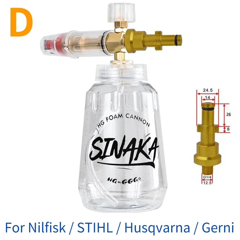 Adjustable Snow Foam Lance Foam Cannon 1L (32 oz) Car Washer Foam Generator – Universal Adapters M22 & 1/4" Quick Plug, 70–280 bar (1,000–4,000 PSI)