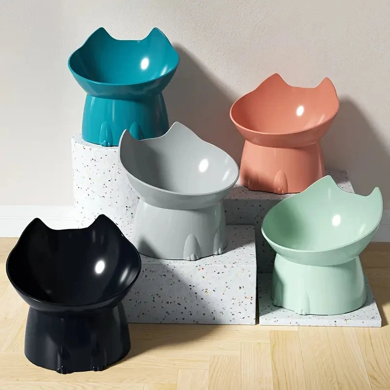 Elevated Cat Bowl 1-Pack – Anti-Tip Raised Pet Feeder with Tilted Edge for Neck Protection