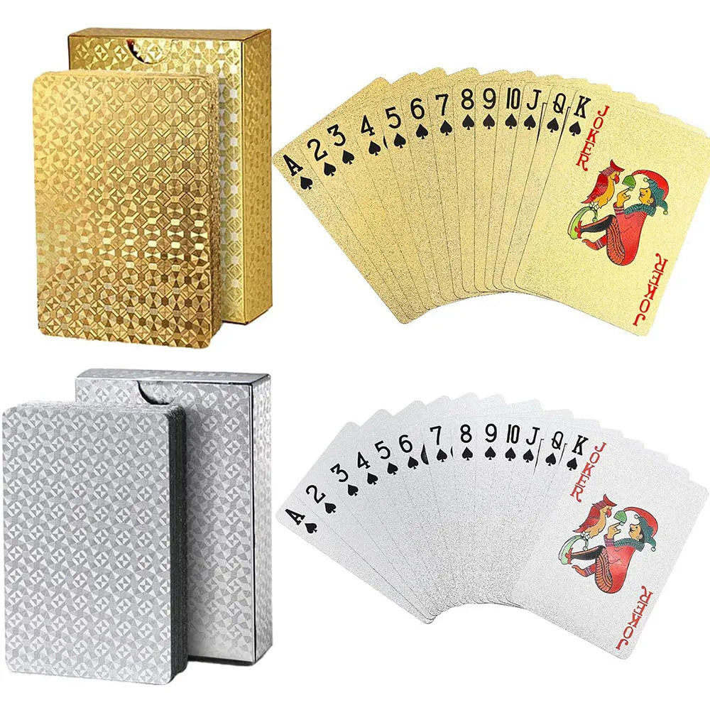 Waterproof Gold Plastic Poker Playing Cards – 52+2 Standard 2.25 x 3.45 in (57 x 87 mm) Washable Durable Cards for Party, Beach & Travel