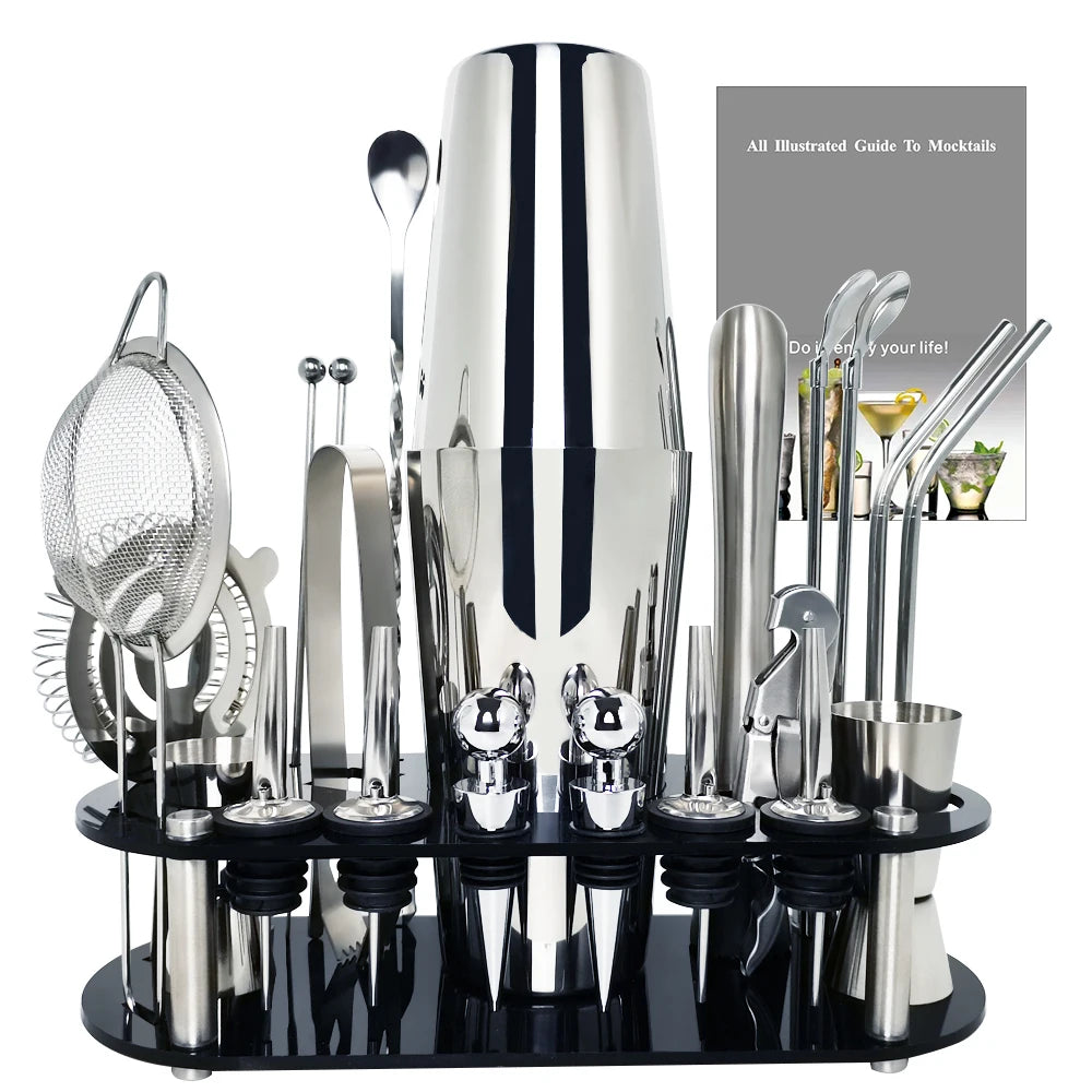 13-22 Pc Boston Cocktail Bar Tool Set – Stainless Steel Shakers 750ml/600ml with Acrylic Holder