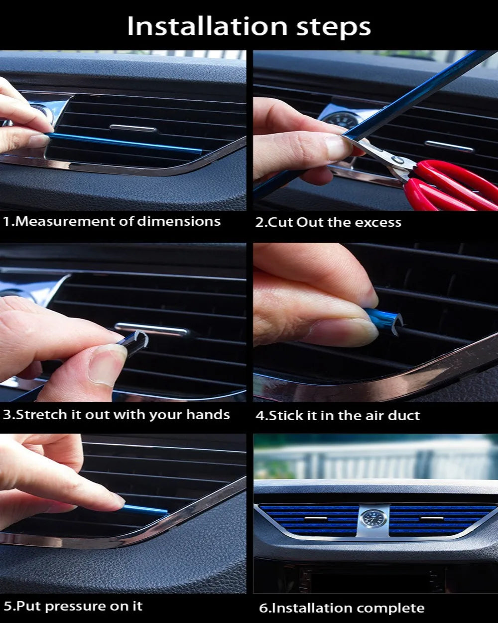Universal 7.9 in (20 cm) U-Shaped Car Air Vent Trim Strips PVC Decorative Moulding 10-Pack