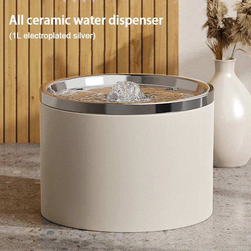 Ultra-Quiet Ceramic Pet Water Fountain for Cats & Small Dogs Automatic Filtered USB Dispenser