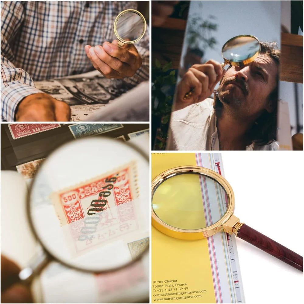 10x Handheld Magnifying Glass with Wooden Handle — 60/70mm (2.36/2.76 in) Lens for Reading, Jewelry and Repair