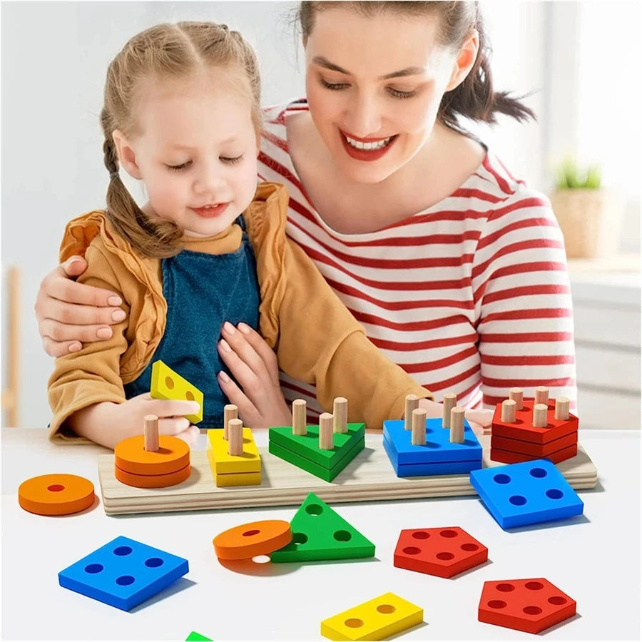 Geometric Stacking Columns Building Blocks – Educational Montessori STEM Shape Sorting Toy for Ages 3-6