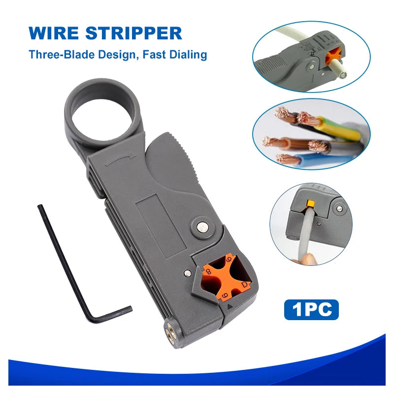 Multifunctional Coaxial Cable Stripper Rotary Network Wire Stripper for RG58 RG59 RG6 3C-2V 5C