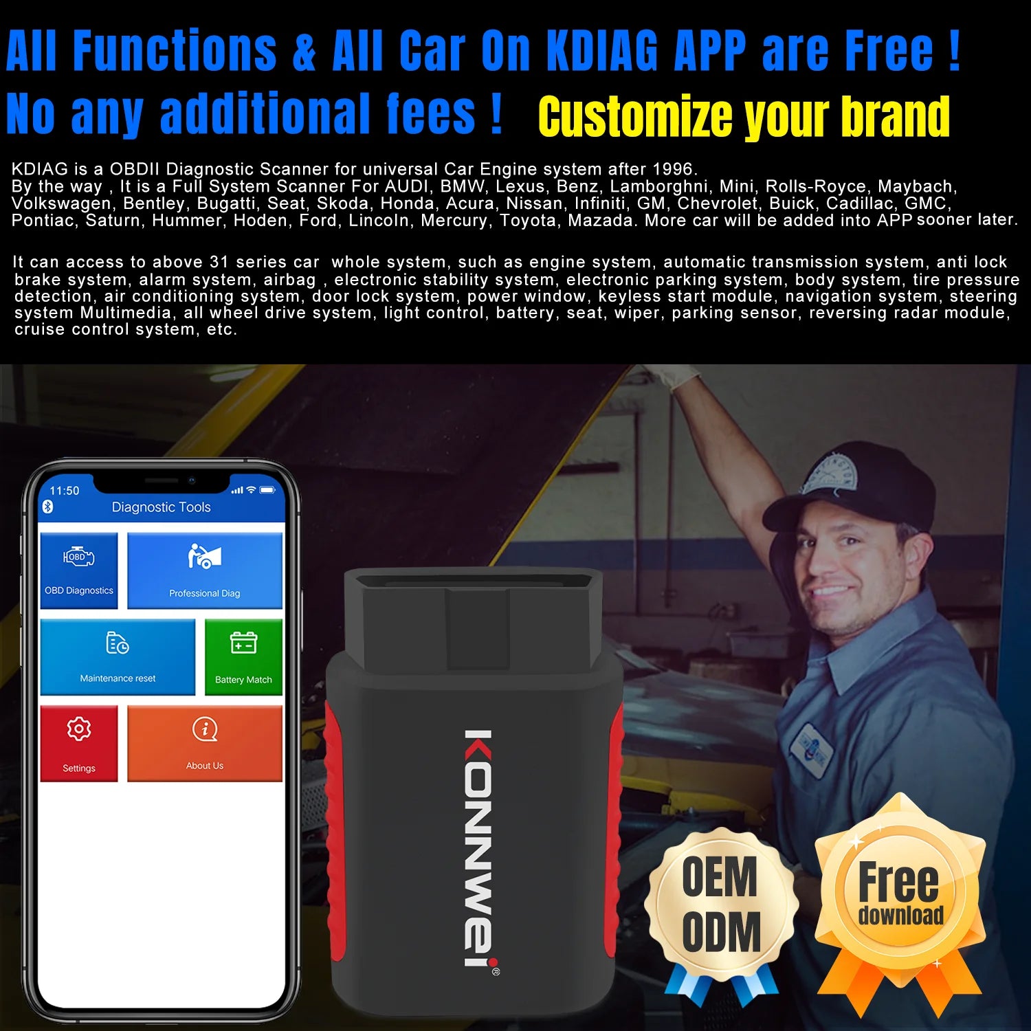 Bluetooth OBD2 Car Scanner - App-Controlled OBD II Diagnostic Tool with EPB/DPF/Oil/BMS Reset & Fault Code Reader