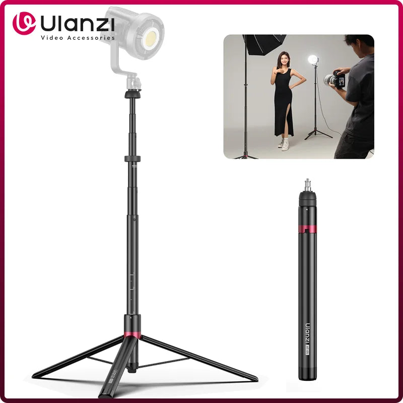 2.0 m (6.6 ft) Heavy-Duty Foldable Light Stand Tripod for LED Panel Lights & Cameras — 1/4-Inch Mount, 6-Section, 5 kg Load