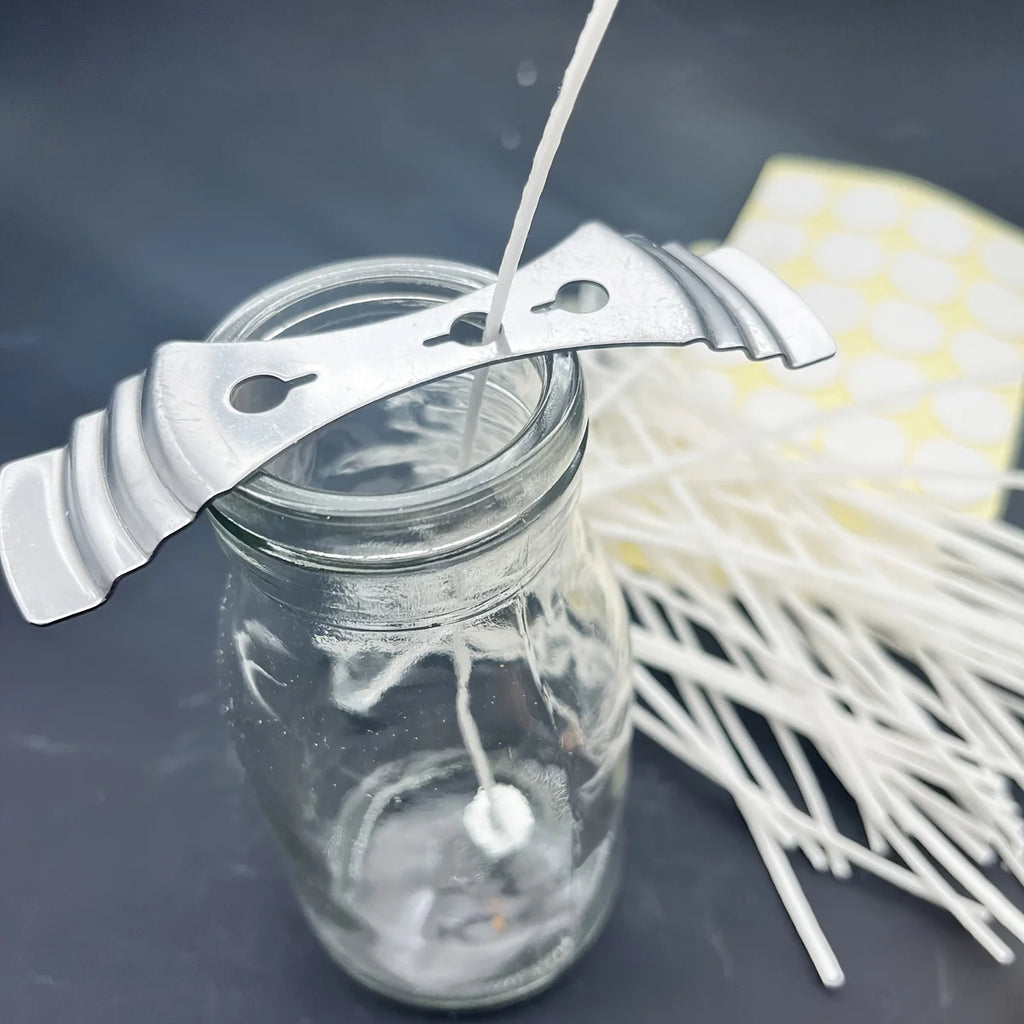 Candle Making Wicks Kit – 50 Waxed Cotton Wicks with Metal Sustainers + 60 Self-Adhesive Wick Stickers (110 pcs)