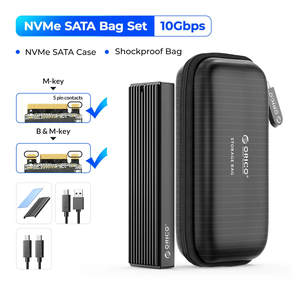 M.2 NVMe & SATA SSD Enclosure USB-C — Supports 2230/2242/2260/2280 | USB 3.2 Gen2 10Gbps / Gen2x2 20Gbps