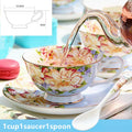 Bone China Afternoon Tea Cup Set with Saucer & Spoon — 200–210ml (6.8–7.1 fl oz) Teacup for Home, Office & Cafe Gift