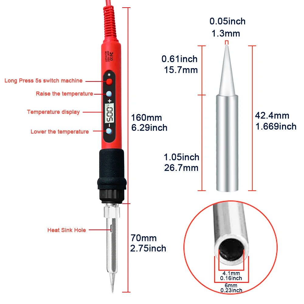 80W Adjustable Temperature Soldering Iron Kit with LCD, Ceramic Heater, Soldering Tips, Tweezers & Solder Wire