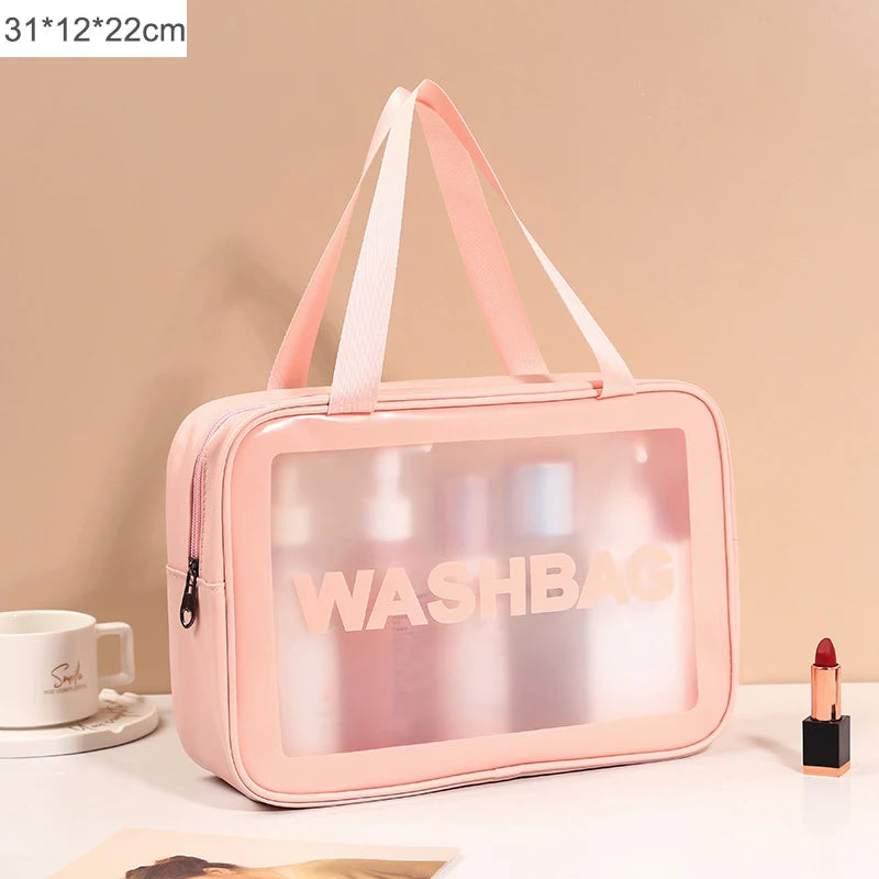 Transparent Black Waterproof PVC Travel Makeup Bag, Large Capacity Cosmetic Organizer (3 Sizes)