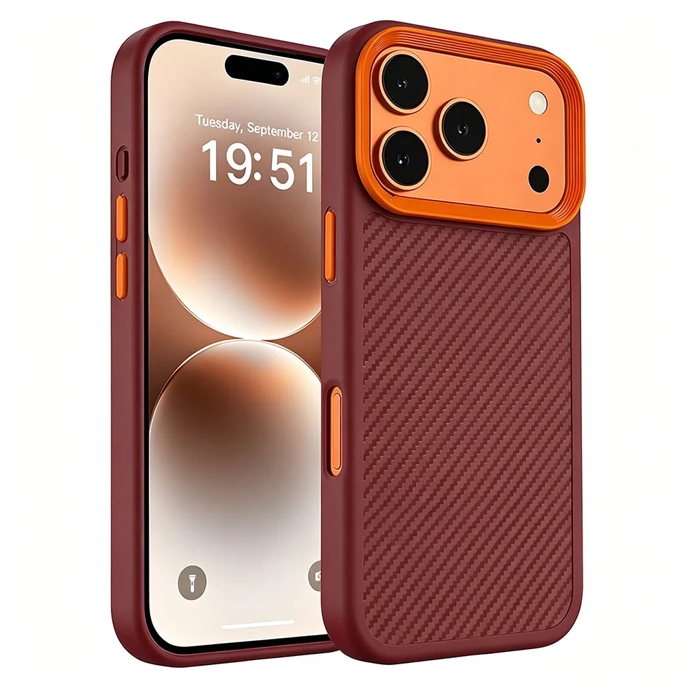 Carbon Fiber Texture Shockproof Phone Case – PC+TPU Half-Wrap Protective Cover for iPhone 12/13/14/15/16/17/18 (Pro, Pro Max, Plus)