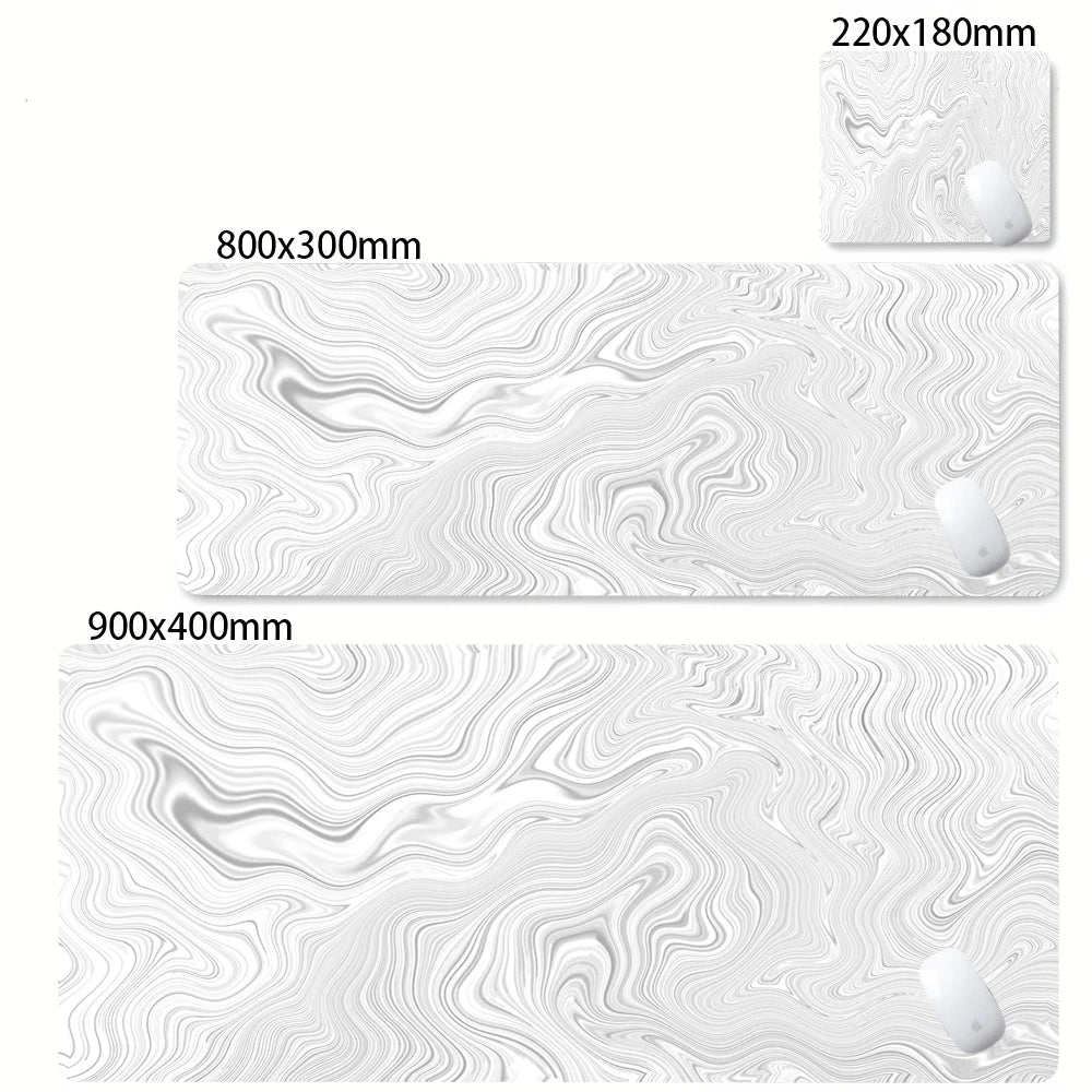 XXL Black & White Abstract Desk Mat - Liquid Strata Gaming Mouse Pad, Large Non-Slip Locking-Edge Deskmat