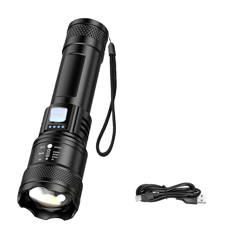 Tactical LED Flashlight — USB-C Rechargeable, Zoomable, Waterproof