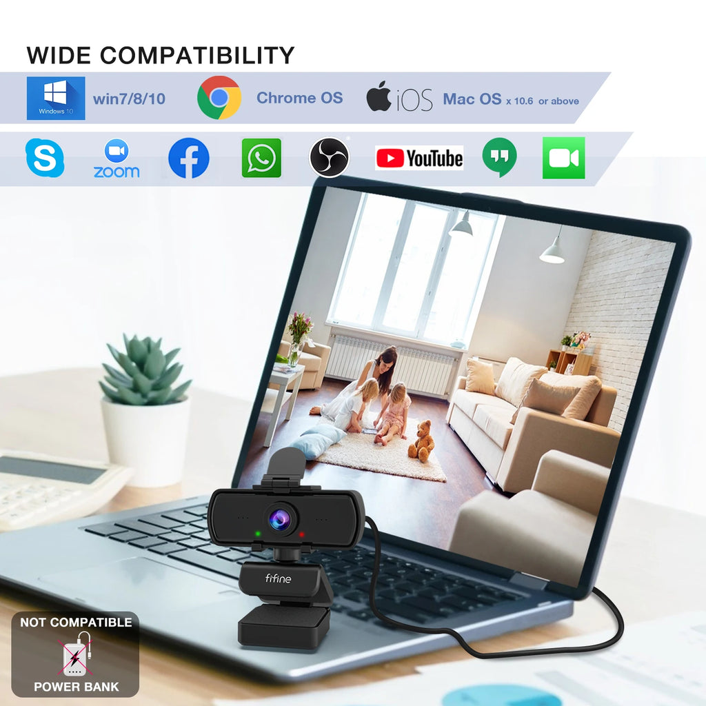 1440p HD USB Webcam with Microphone & Tripod Mount - 108° Wide-Angle, Plug-and-Play for Desktop & Laptop, Live Streaming & Video Calling