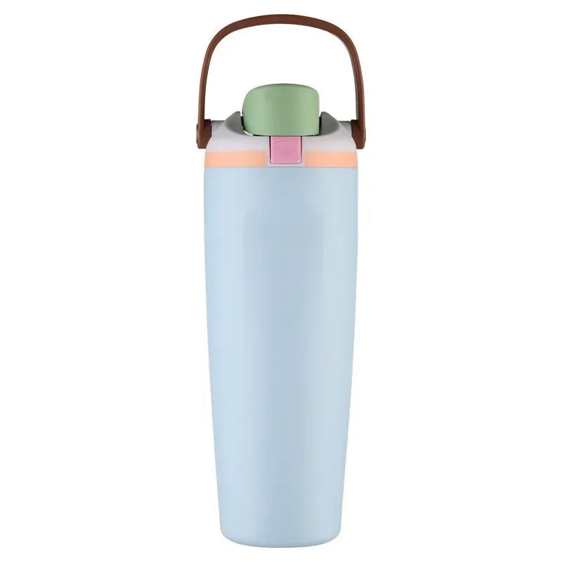 30oz (900ml) Macaron Color Insulated Water Bottle - 304 Stainless Steel Vacuum Flask with Handle, Leak-Proof Travel Thermos