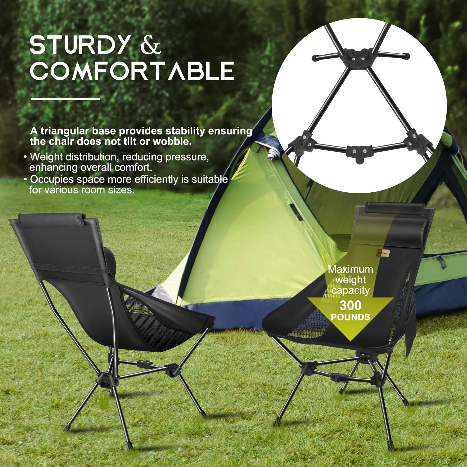 Ultralight Foldable Moon Camping Chair with Headrest, Portable Fishing & Travel Chair with Pillow and Carry Bag