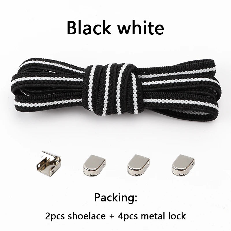 No-Tie Elastic Shoelaces with Metal Buckles – 1 Pair Quick Laces, One Size Fits All for Adults & Kids (105 cm / 41.3 in)