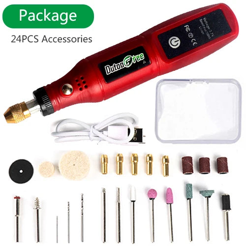 USB Cordless Mini Rotary Tool Kit, Wireless Engraving Pen Drill with 24-Piece Accessory Set for Jewelry Wood Metal Glass
