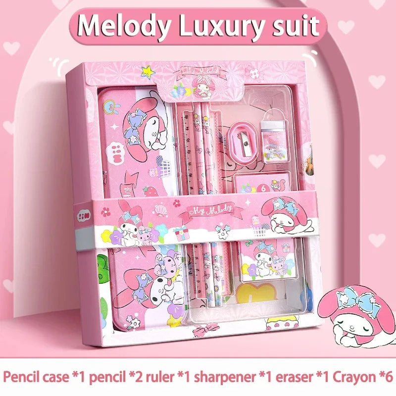 12-Piece Kawaii Character Stationery Set - Kuromi, Cinnamoroll, My Melody, Pochacco, Pompompurin, Hello Kitty Pencils, Erasers and Rulers Student School Supplies Gift
