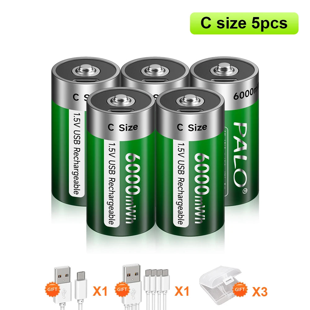 USB-C Rechargeable C-Size Li-Ion Battery 2500mAh (LR14)