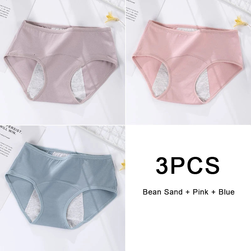 3-Pack Women's Menstrual & Postpartum Cotton Briefs – Leakproof, High Absorbency for Heavy Flow