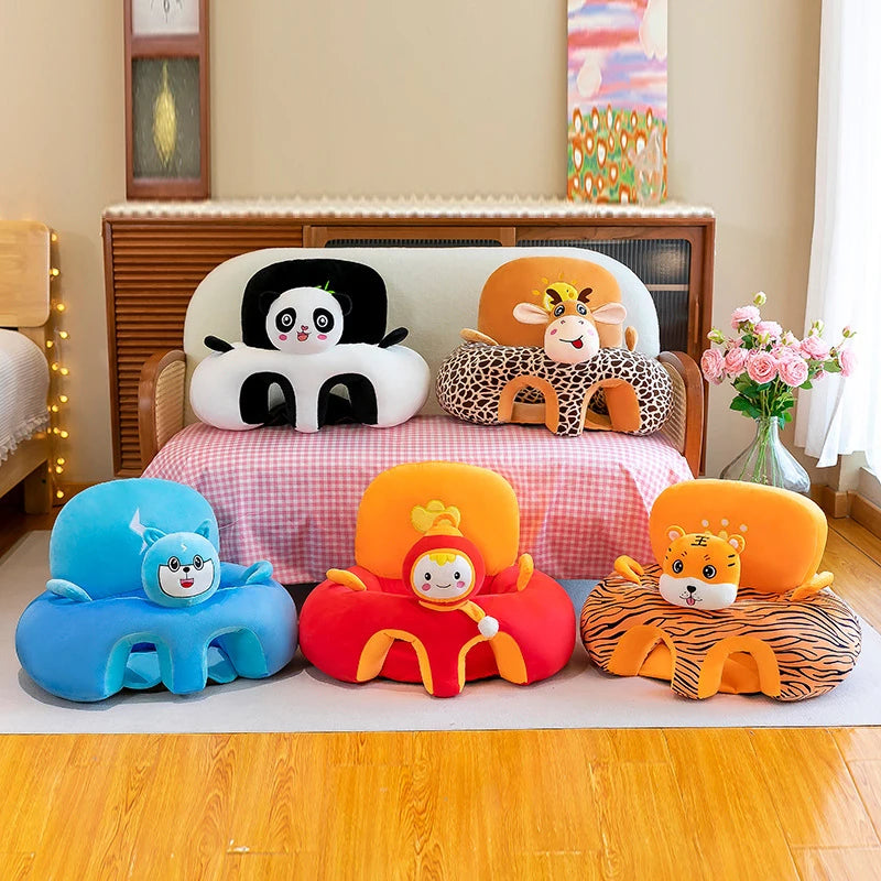 Plush Cartoon Baby Seat Cover (Cover Only) — Infant Sofa Support for Learn-to-Sit Toddlers, 21.7 x 21.7 x 15.7 in (55 x 55 x 40 cm), Washable